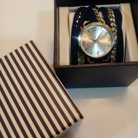 Navy Blue & Silver Chained Analogue Watch - Picture 2 of 2